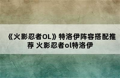 《火影忍者OL》特洛伊阵容搭配推荐 火影忍者ol特洛伊